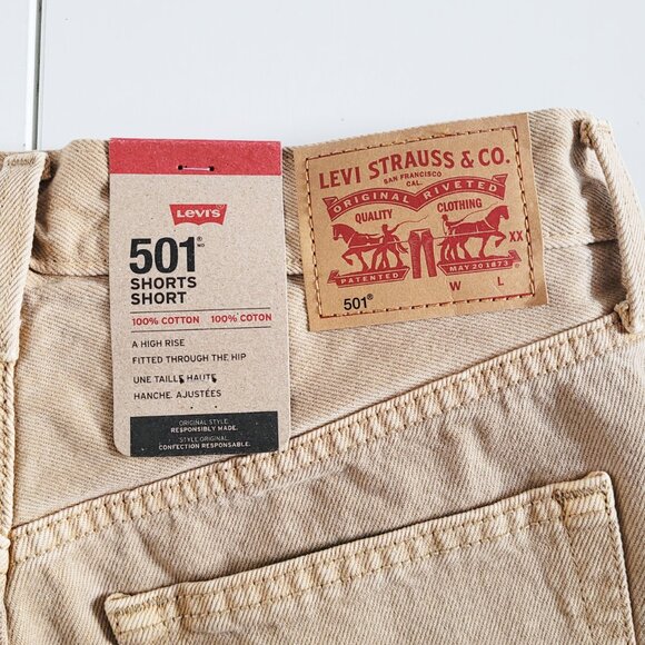 Levi's 501 High Rise Shorts in Beige Tan 56327-0399 BNWT - Size 27 - Picture 6 of 13